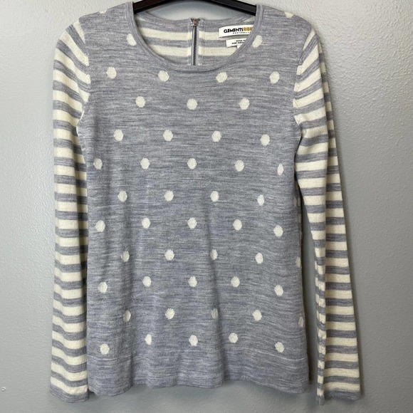 Clements Ribeiro Sweaters - Clements Ribeiro Merino Wool Sweater Size Small Gray Stripes Polka Dots Womens